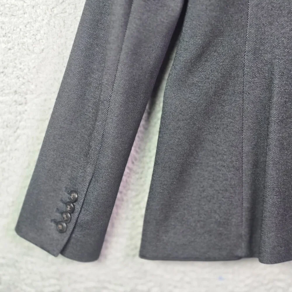 Ann Taylor Textured Blazer Gray 4 Zipper Pocket Stretch Minimalist Workwear